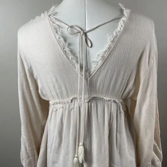 By Together Size Small Ivory western festival Boho Embroidery Mini Dress Tunic - Picture 7 of 12